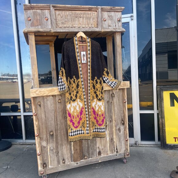 NWT Small Max Sport LA Boho B&W/Gold/Pink Long Sweater Duster with front pockets - Picture 3 of 15